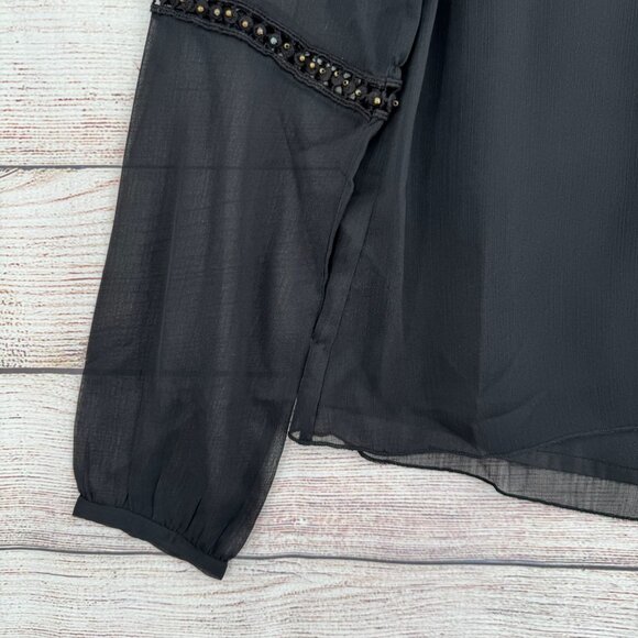 Chloe Oliver Anthropologie Beaded Semi Sheer Blouse Women's Size Small Black NEW - Picture 5 of 14